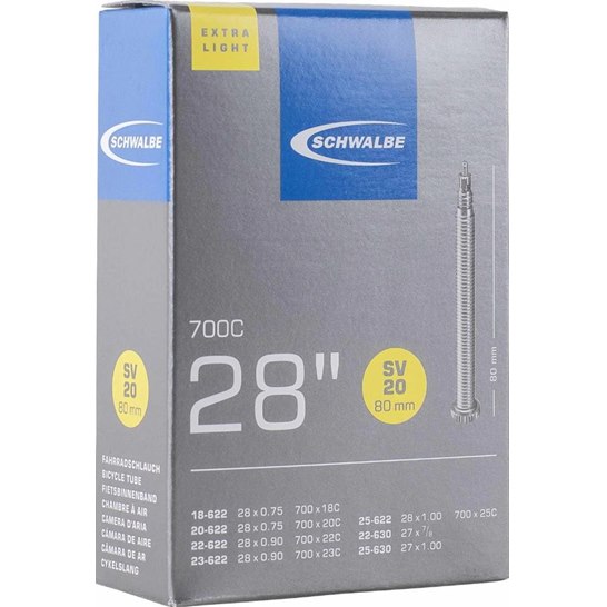 Schwalbe SV20 Inner Tube Extra Light 700c x 18c-28c 80mm Valve